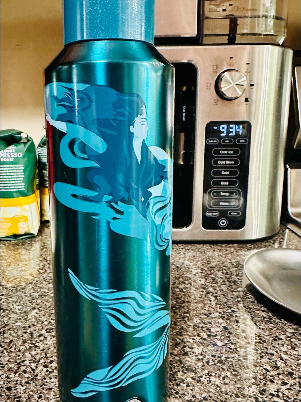 Starbucks Teal Blue Stainless Steel Water Bottle with Mermaid Graphic